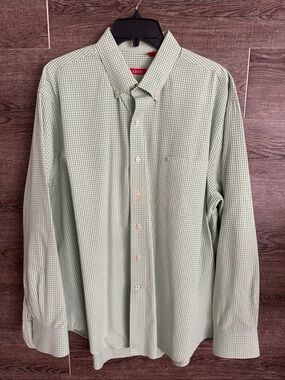 Izod Light Green Gingham Button-Down Dress Shirt